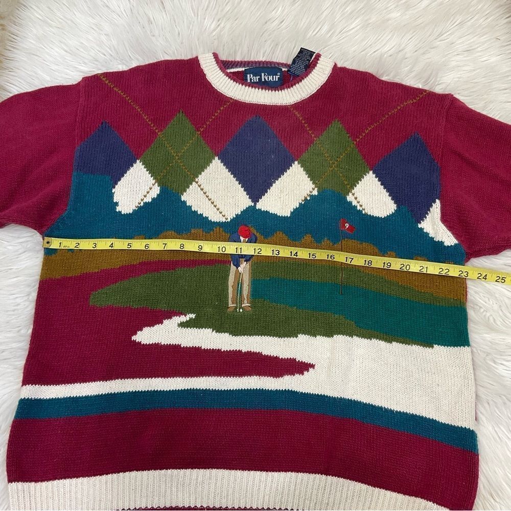 Par Four Vintage 90’s Men's Multicolor Argyle Golf Golfer Printed Crew Sweater L - Picture 9 of 10